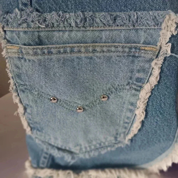 Women's Vintage Fringe Denim Carhaart Patchwork Vest With Metal Deco - Picture 4 of 11